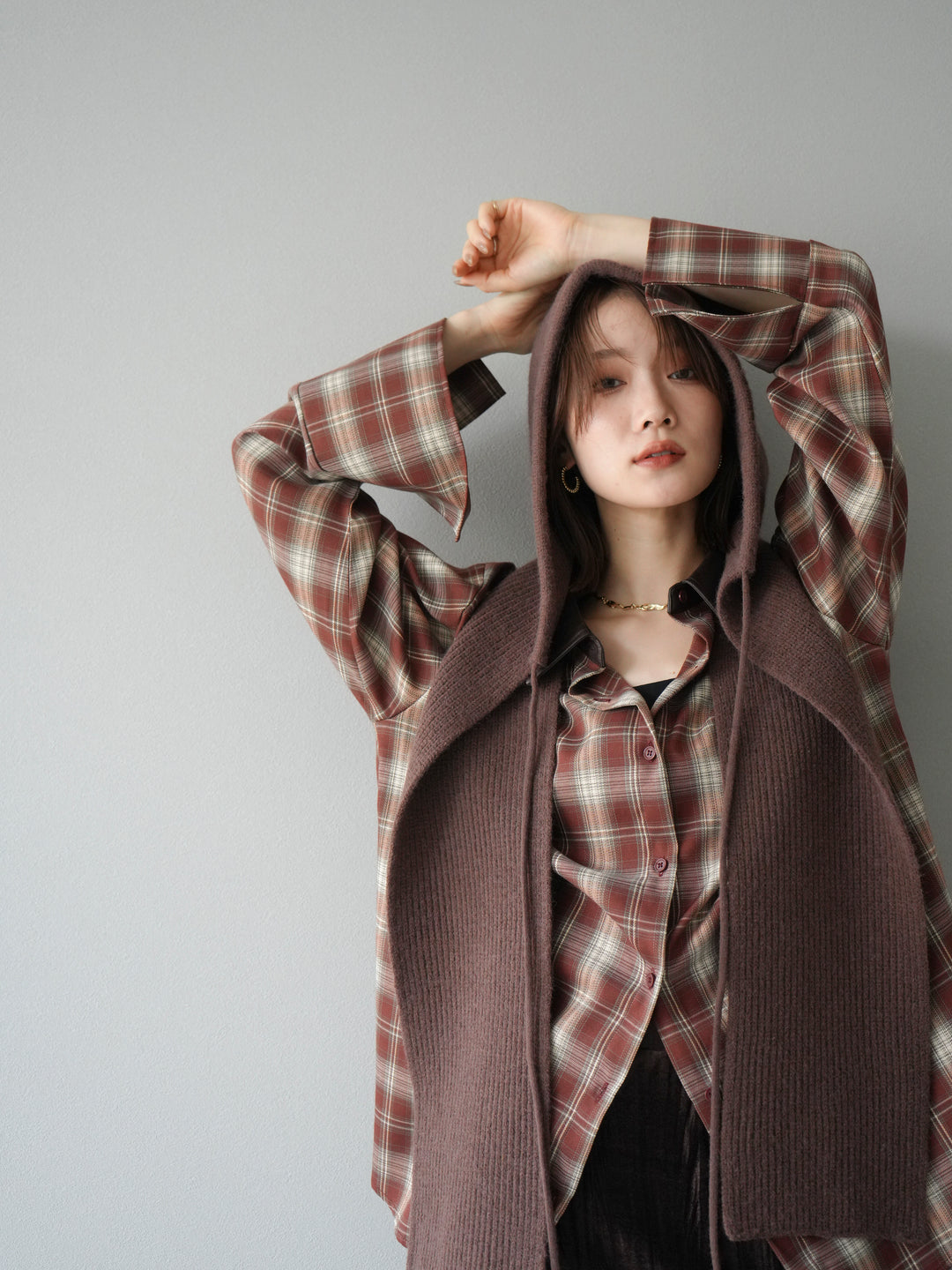 [予約]フードニットマフラー/ブラウン