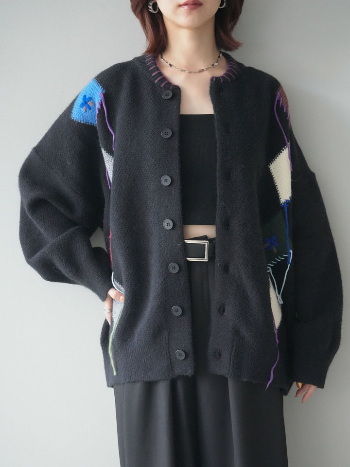 [SET]ハンドステッチアーガイルデザインニットカーディガン+ベルトループデザインワイドパンツ(2set)