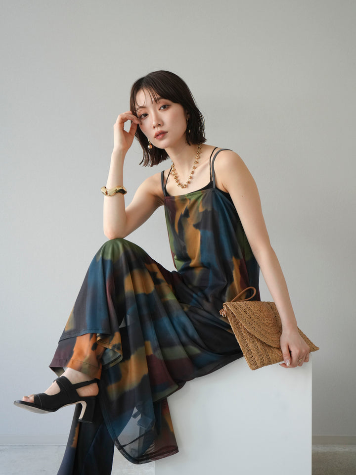 [SET]水彩アートシアーキャミワンピース+水彩アートイージーパンツ(2set)