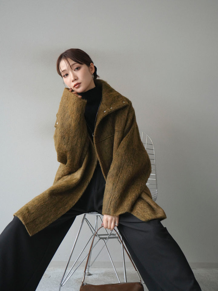 [予約]スタンドカラーシャギーコート/mustard
