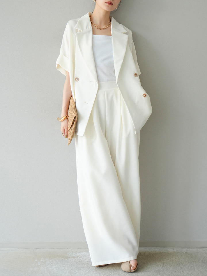[予約]リネンライクハーフテーラードジャケット/アイボリー