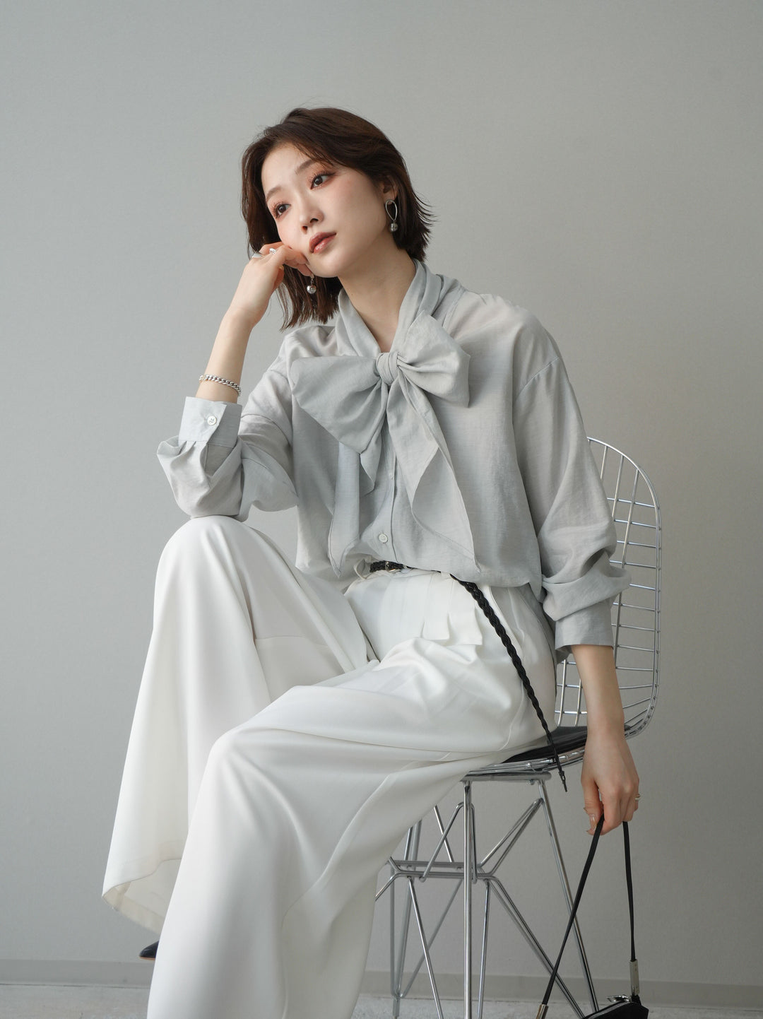[予約]シアーボウタイブラウス/gray