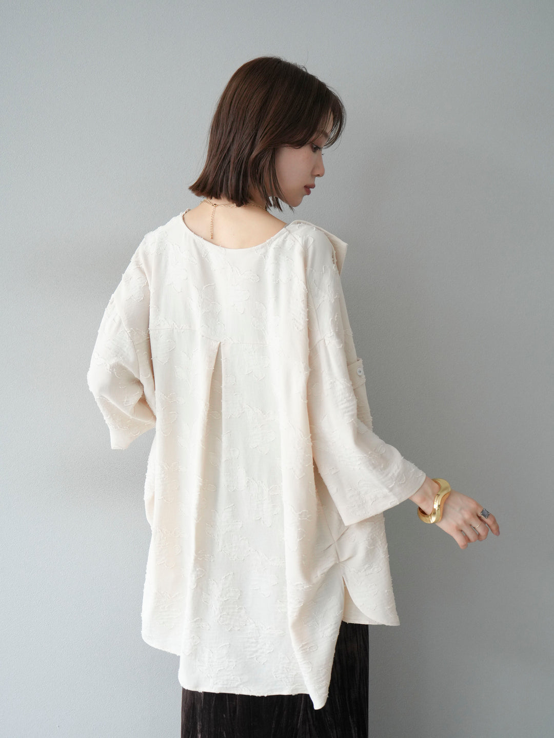 [予約]ジャガードハーフスリーブシャツ/アイボリー