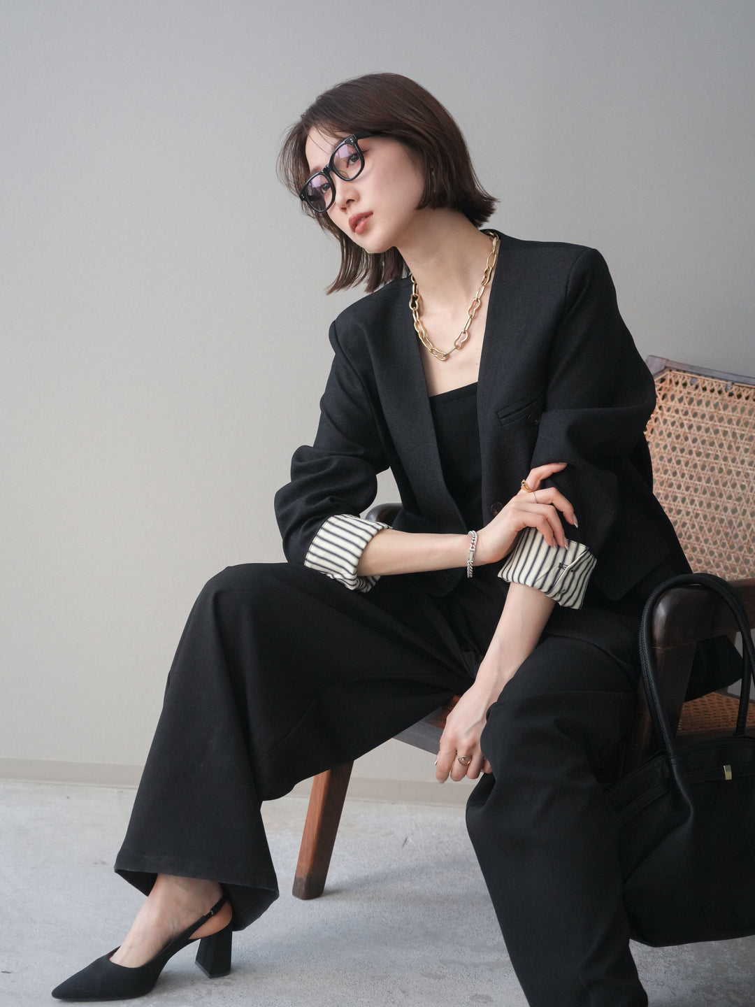 [予約]ノーカラージャケット/charcoal