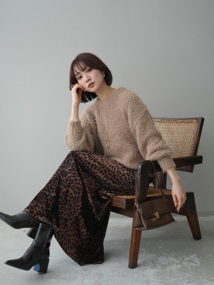 [予約]ボリュームスリーブシャギー MIXニットプルオーバー/brown