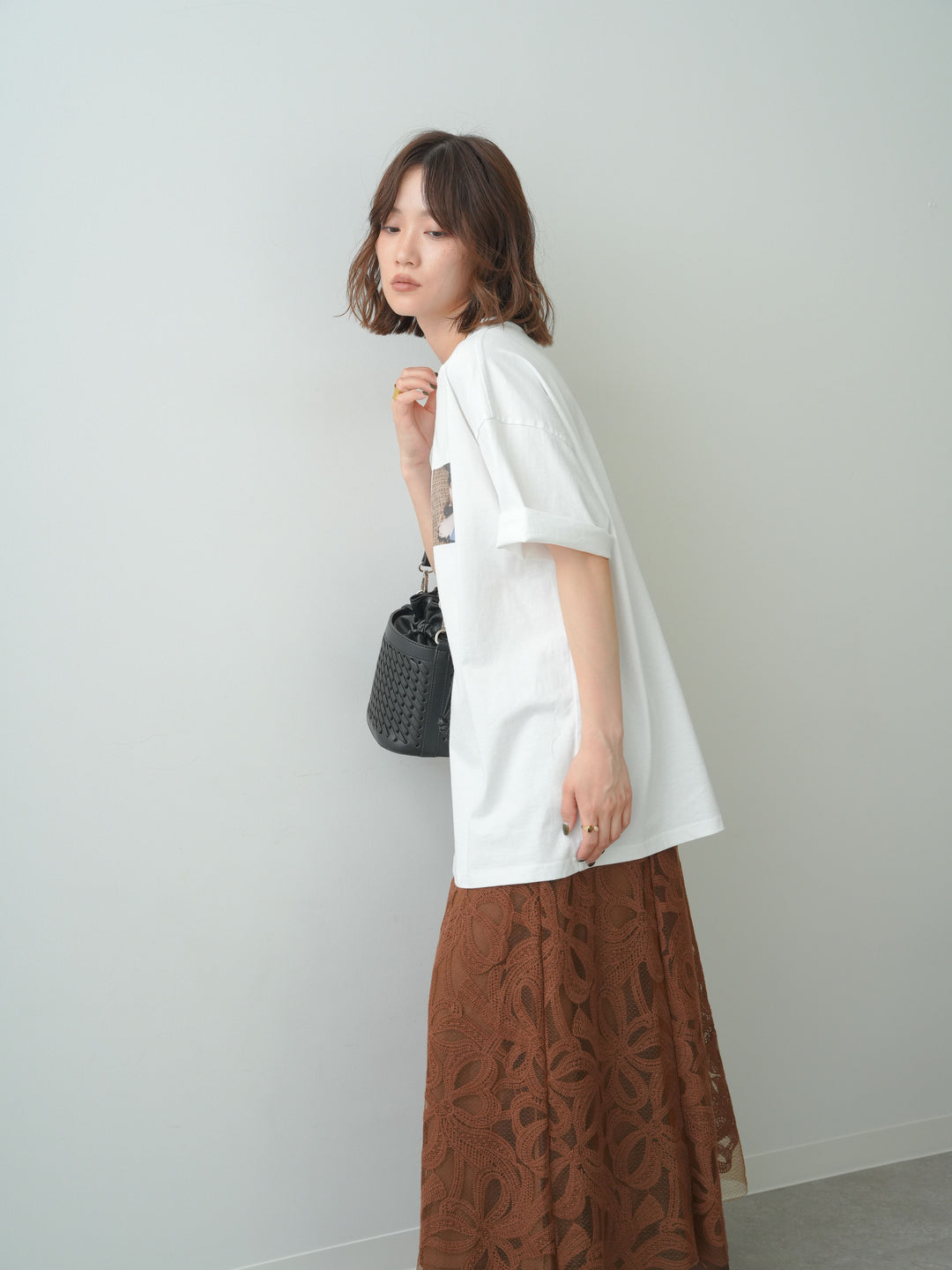 [SET]スリードッグフォトボックスTEE+フラワーレースレイヤードスカート(2set)