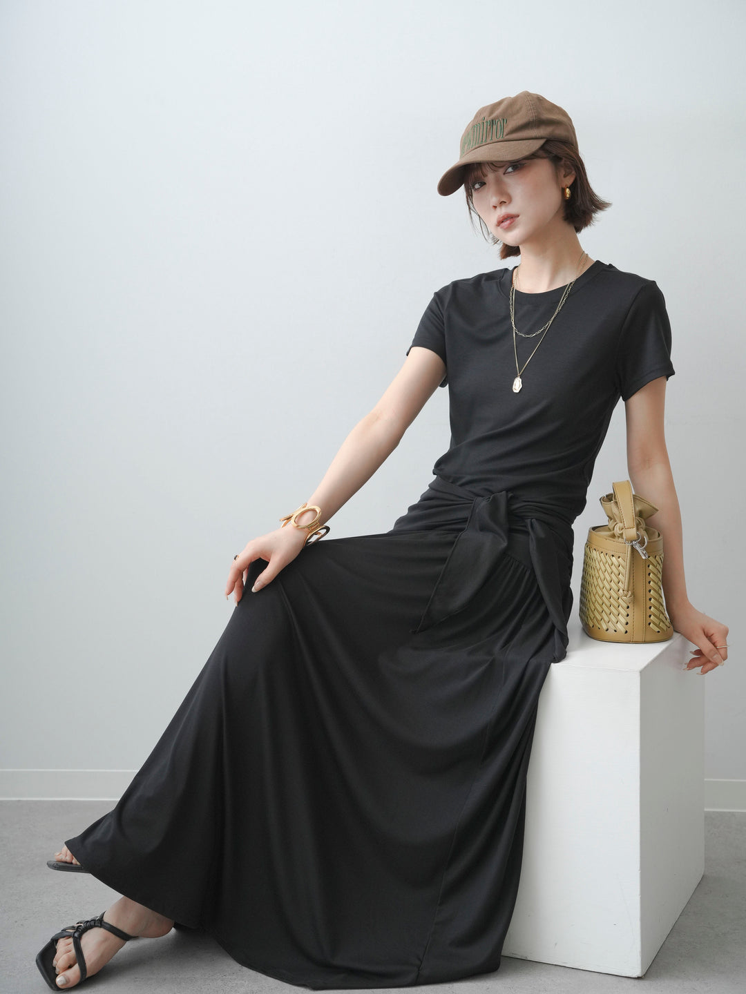 [SET]ストール付コンフォートTEE＆フレアスカートSET UP(2SET)+選べるアクセセット(2set)