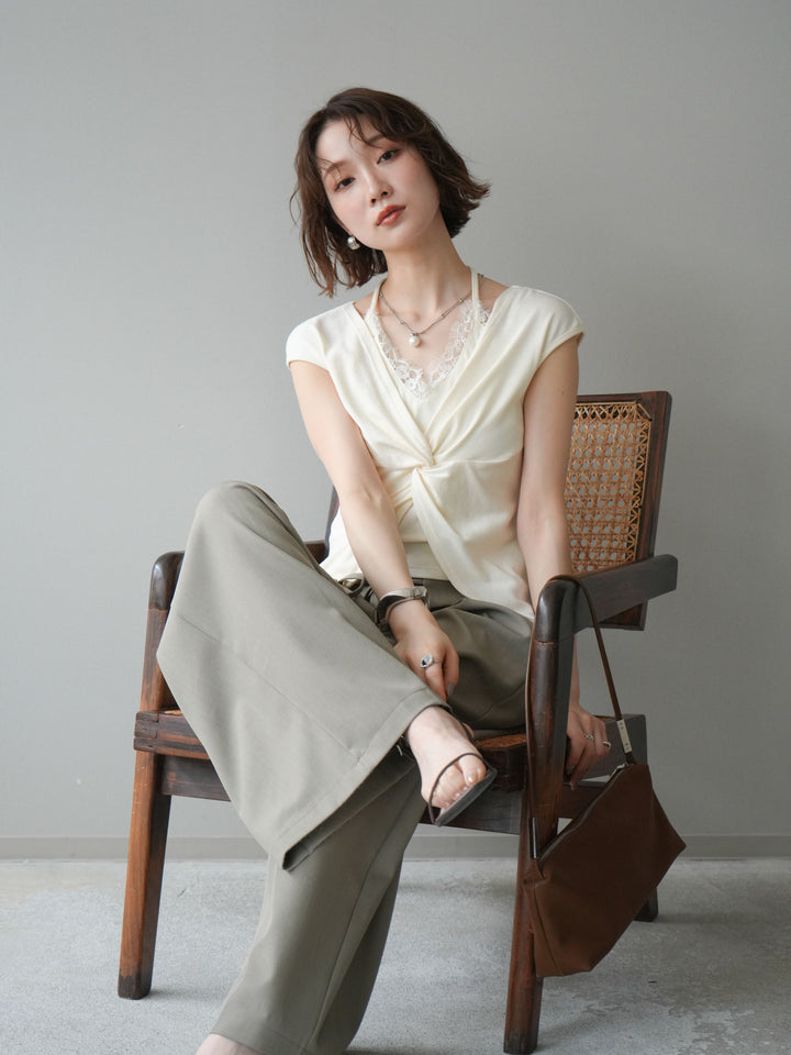 【套裝】前扭紋羅紋上衣 + 前扭紋羅紋上衣（兩件組）