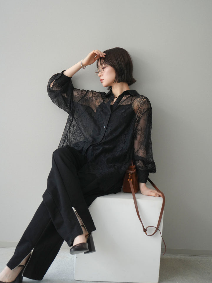[予約]総レースボリュームスリーブシャツ/black