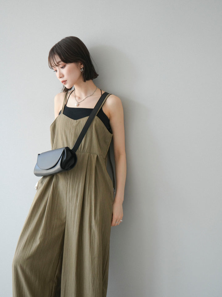 [SET]リネンライクビスチェデザインサロペット+ダブルストラップカットリブブラキャミソール(2set)