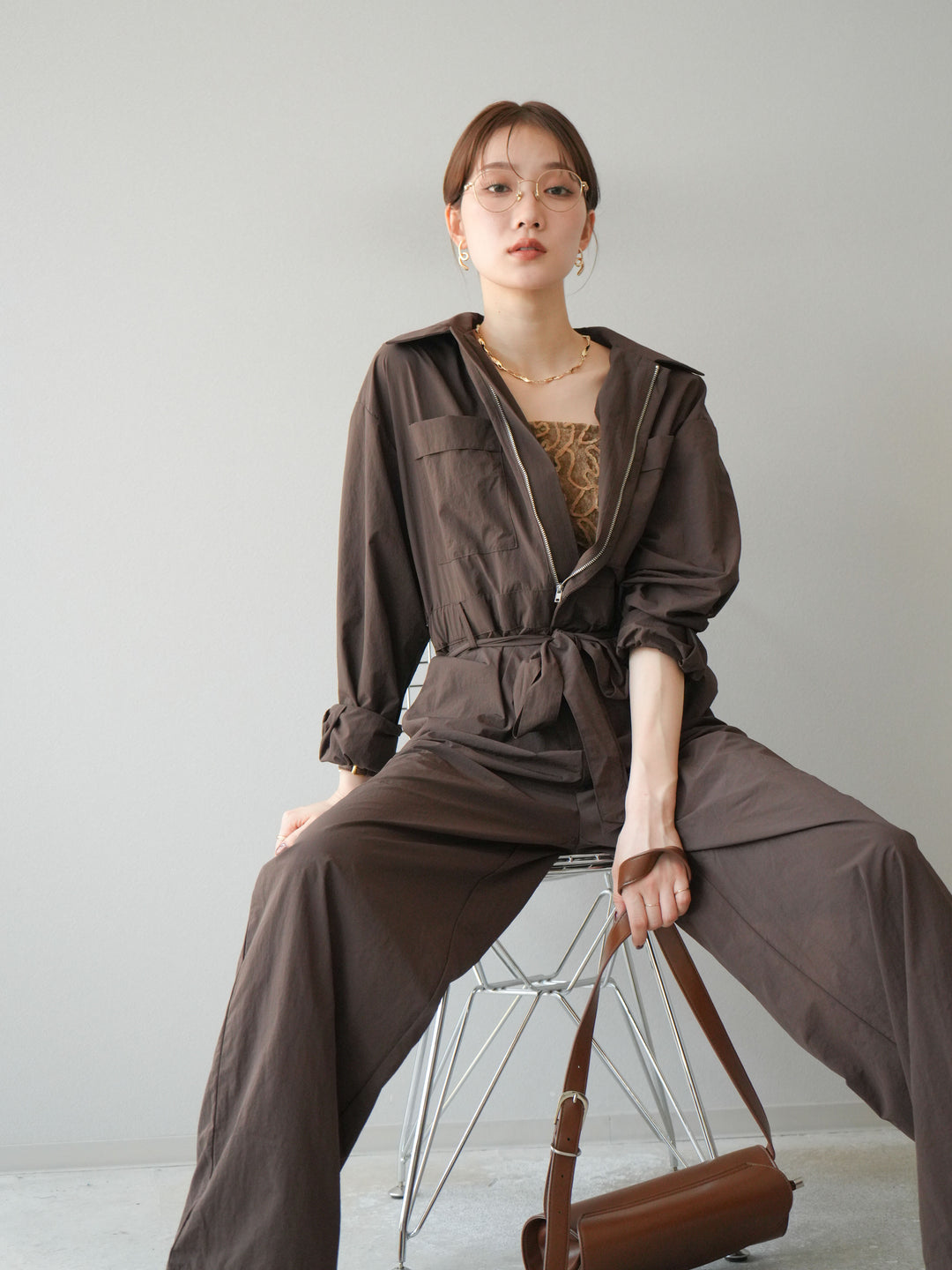 [予約]ナイロンジャンプスーツ/ブラウン