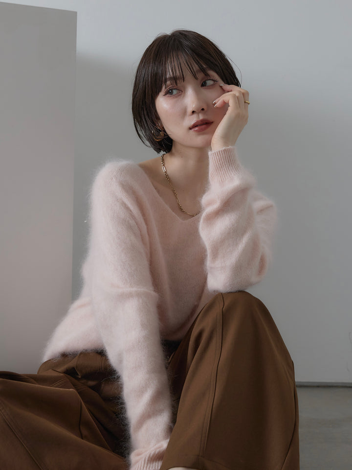 [予約]Vネックモヘアニットプルオーバー/pink