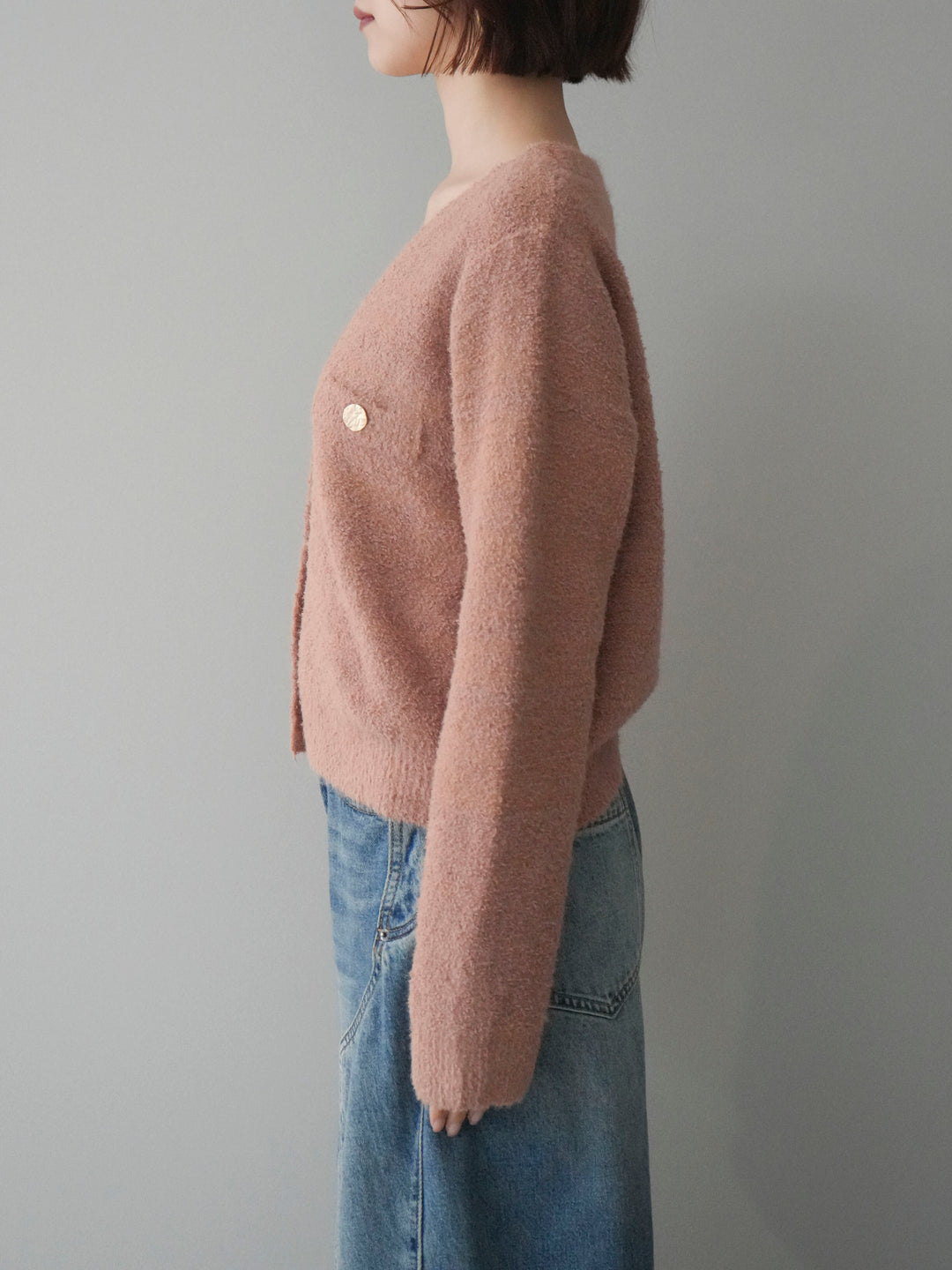 [予約]ゴールドボタンモールニットカーディガン/beige
