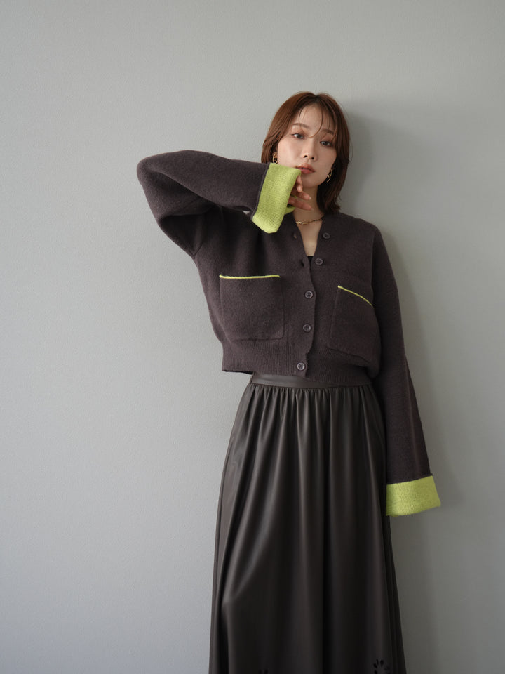 [予約]バイカラーオーバーニットカーディガン/ブラウン