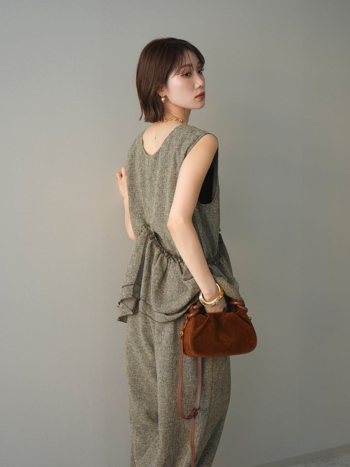 [SET]3WAYミックスツイードギャザーオールインワン+選べるアクセセット(2set)