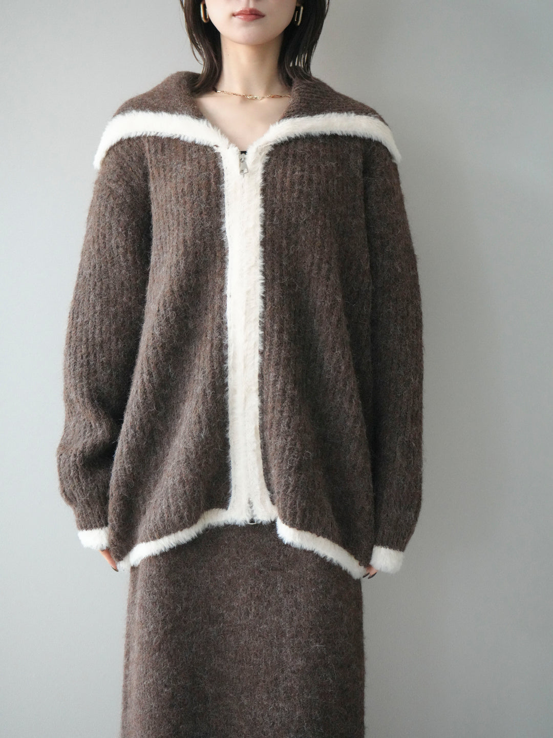 [SET]襟付き配色シャギーニット＆ロングスカートSET UP(2set)