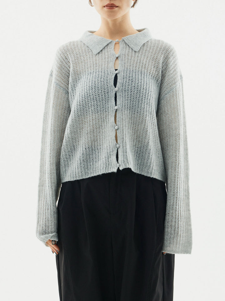 [予約]起毛片畦編みシアーポロニット/グレー
