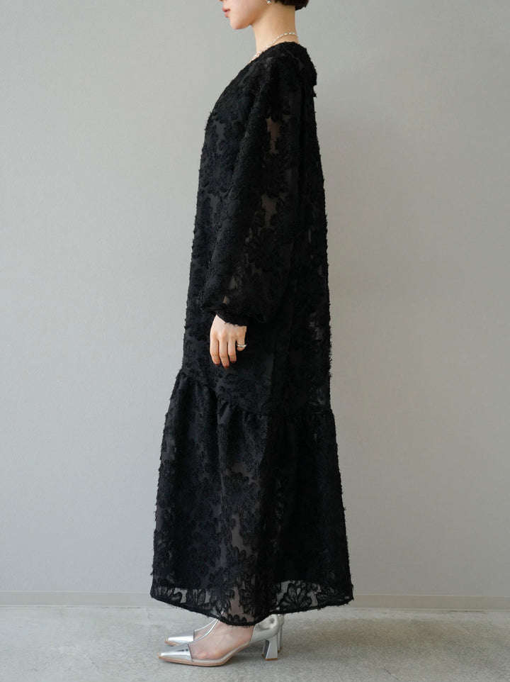 Flower sheer jacquard dress/black
