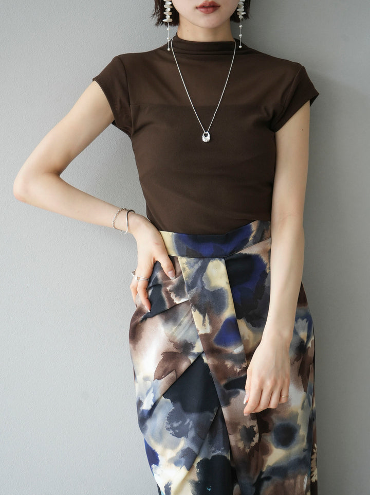 [SET]シアー切替ストレッチ長袖トップス+シアー切替ストレッチトップス(2set)