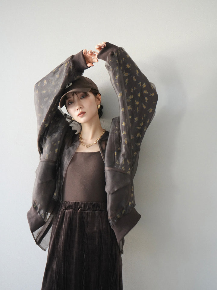 [予約]フラワーチュールドッキングブルゾン/ブラウン