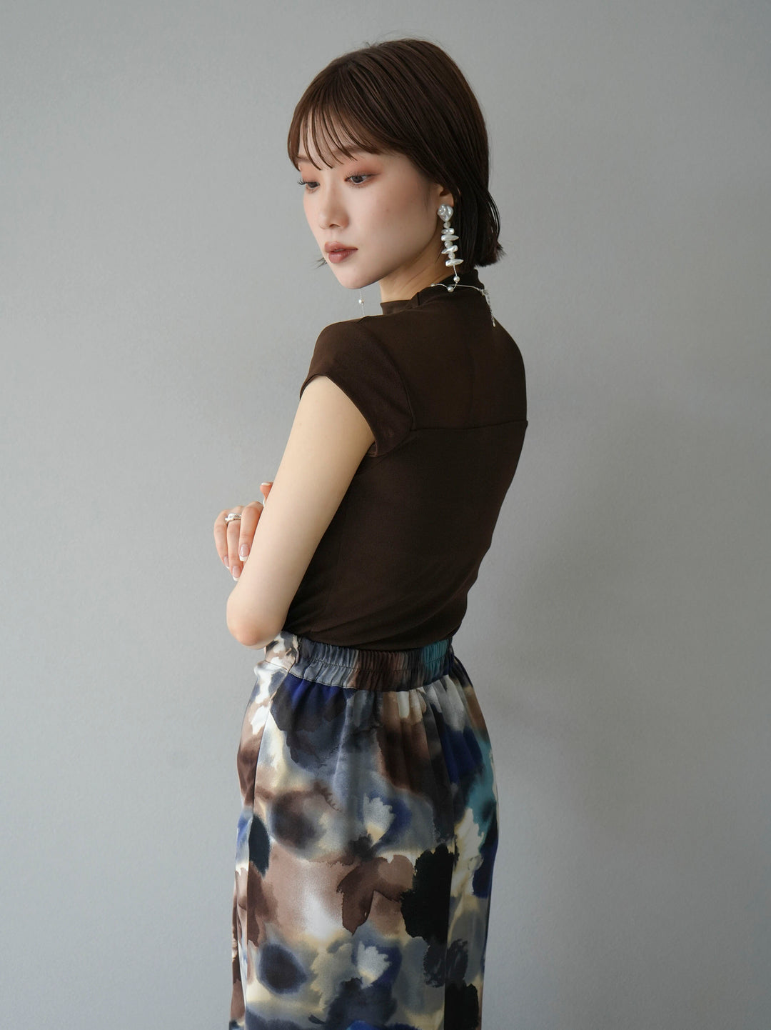 [SET]シアー切替ストレッチ長袖トップス+シアー切替ストレッチトップス(2set)