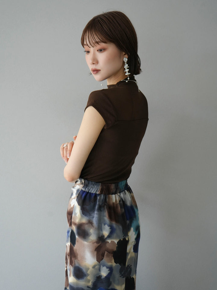 [SET]シアー切替ストレッチ長袖トップス+シアー切替ストレッチトップス(2set)