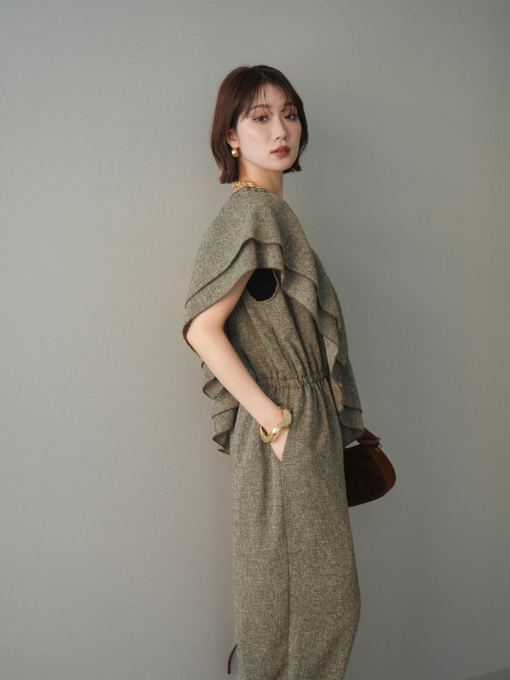 [SET]3WAYミックスツイードギャザーオールインワン+選べるアクセセット(2set)