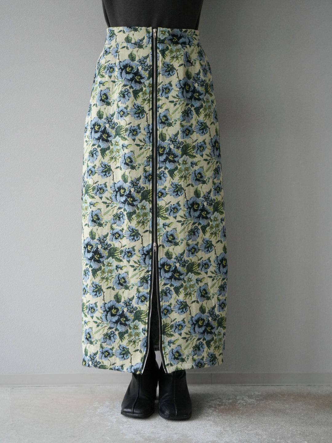 [予約]ゴブランフロントジップタイトスカート/ブルー