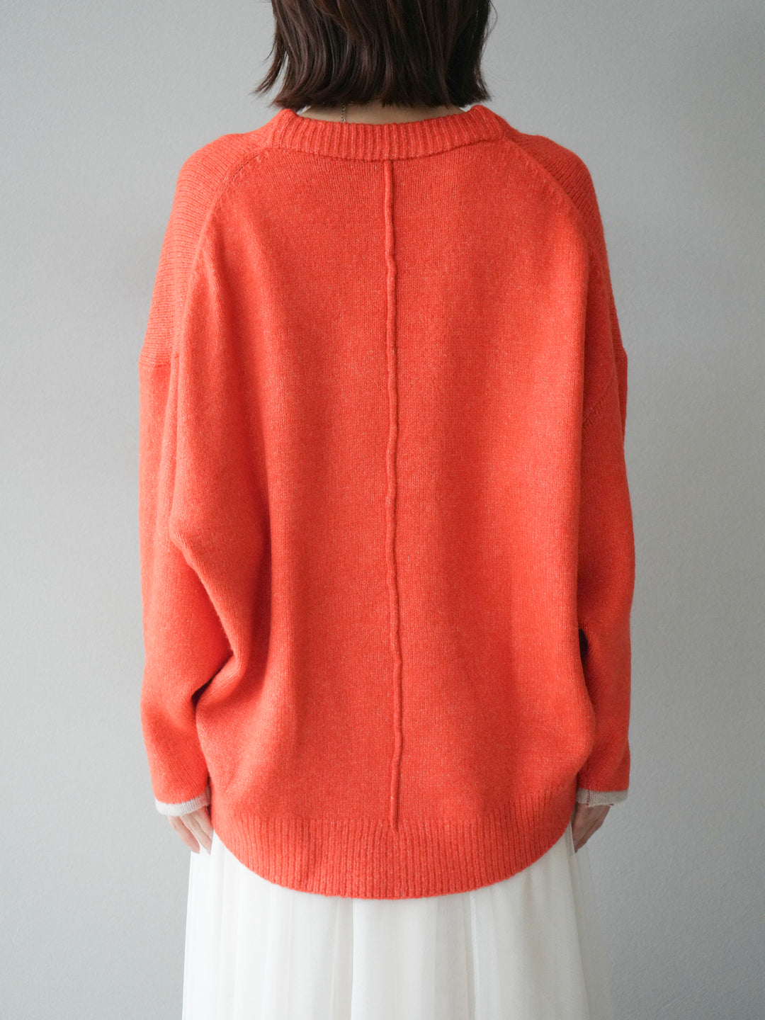 【預購】V領拼色袖針織套頭衫/橘色