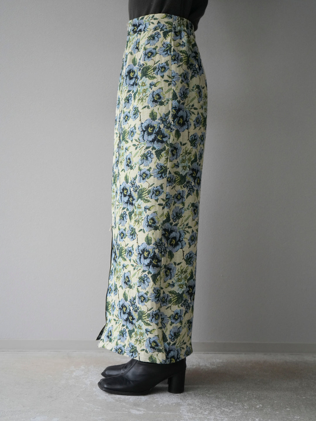 [予約]ゴブランフロントジップタイトスカート/ブルー