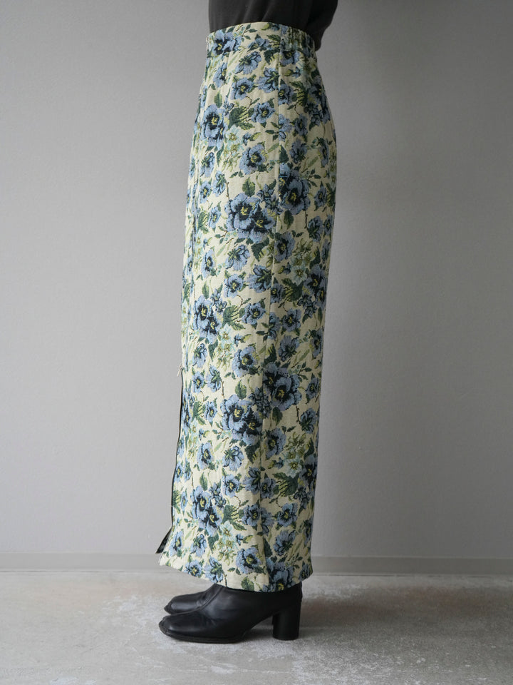 [予約]ゴブランフロントジップタイトスカート/ブルー