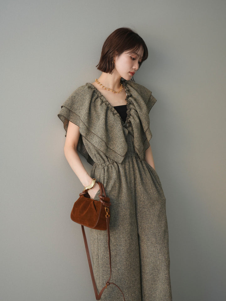 [SET]3WAYミックスツイードギャザーオールインワン+選べるアクセセット(2set)