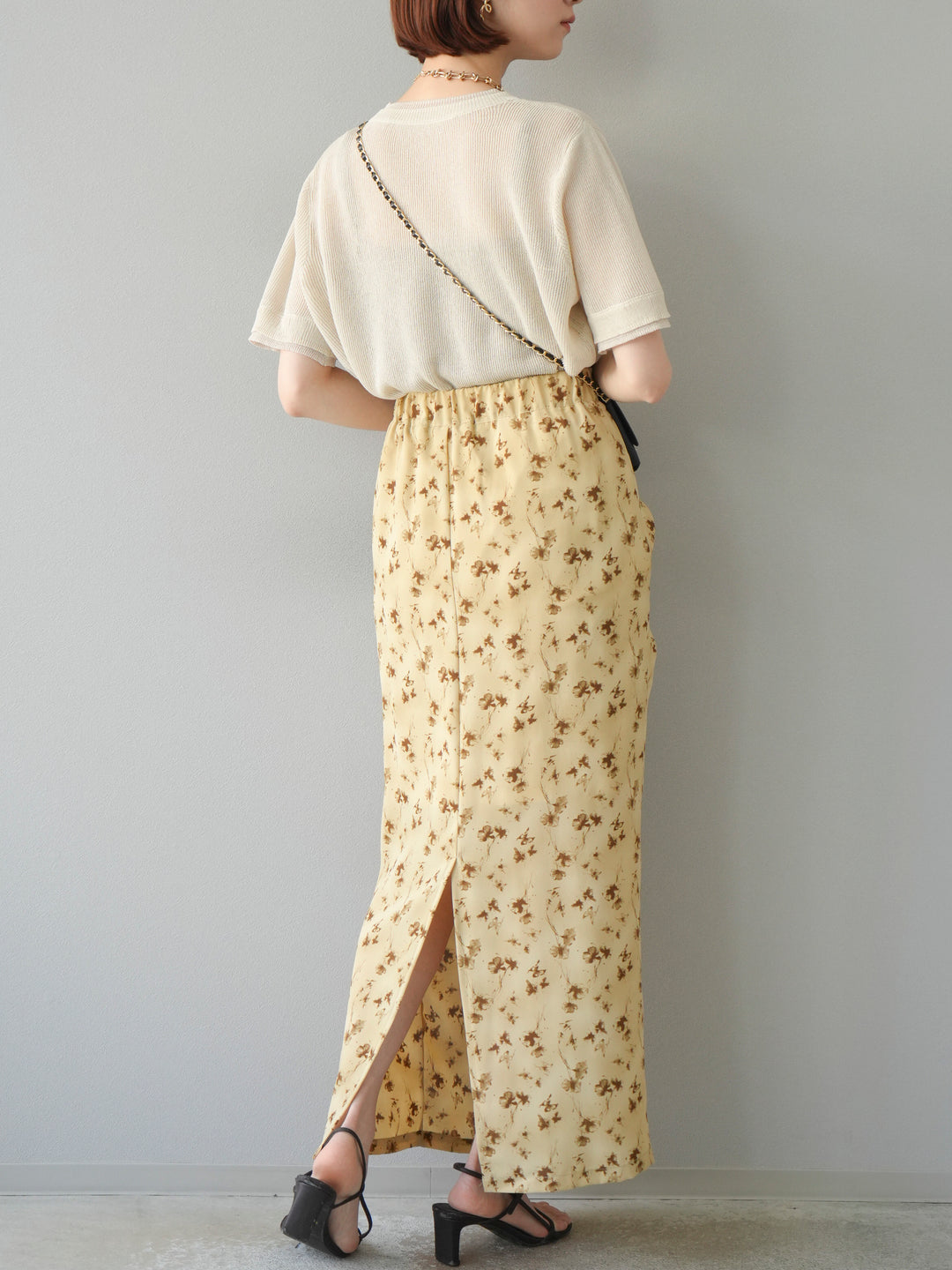 [SET]リネンタッチ配色二重臼ハーフニットトップス+選べるアソート柄スカートセット(2set)