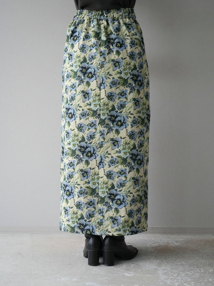 [予約]ゴブランフロントジップタイトスカート/ブルー