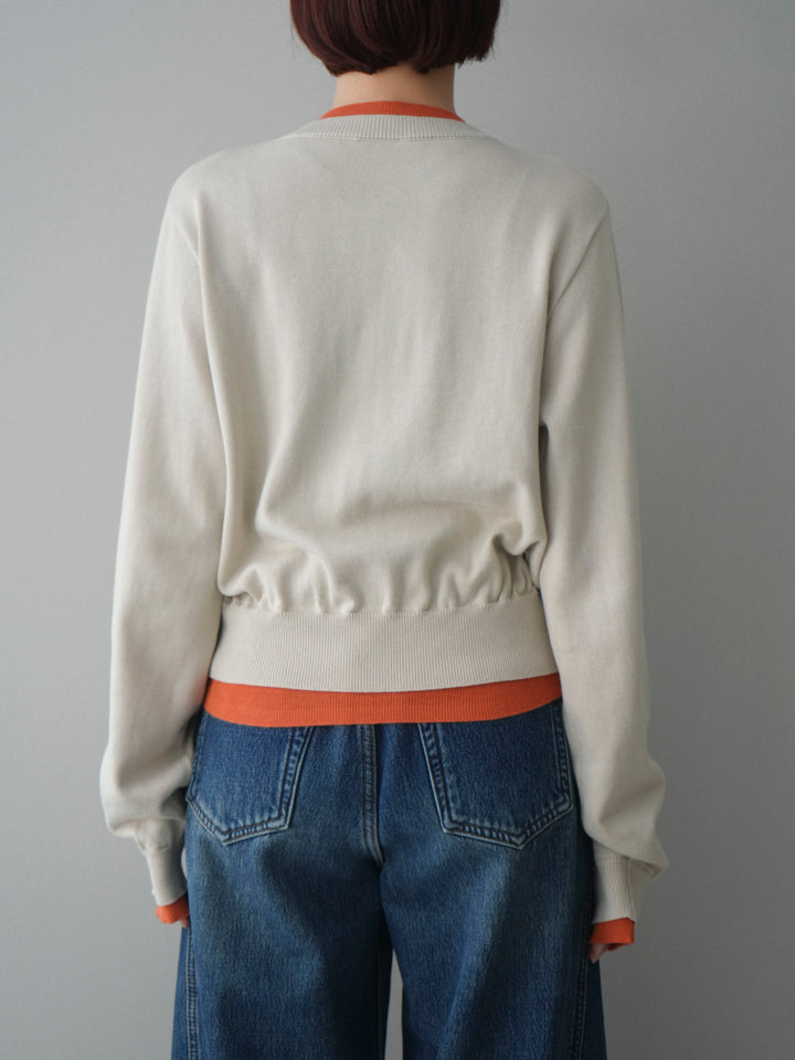 [予約]配色レイヤードコットンアクリルニットカーディガン/ivory