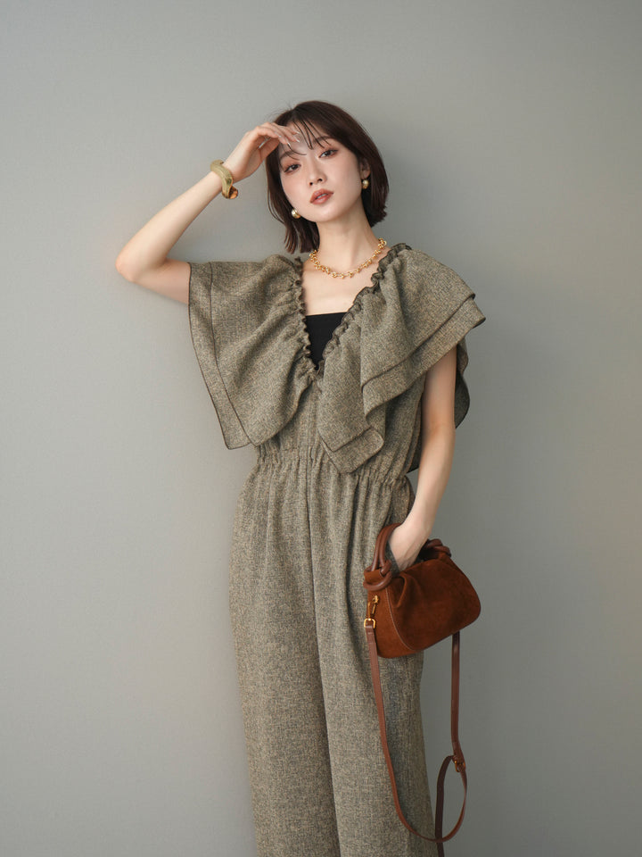 [SET]3WAYミックスツイードギャザーオールインワン+選べるアクセセット(2set)