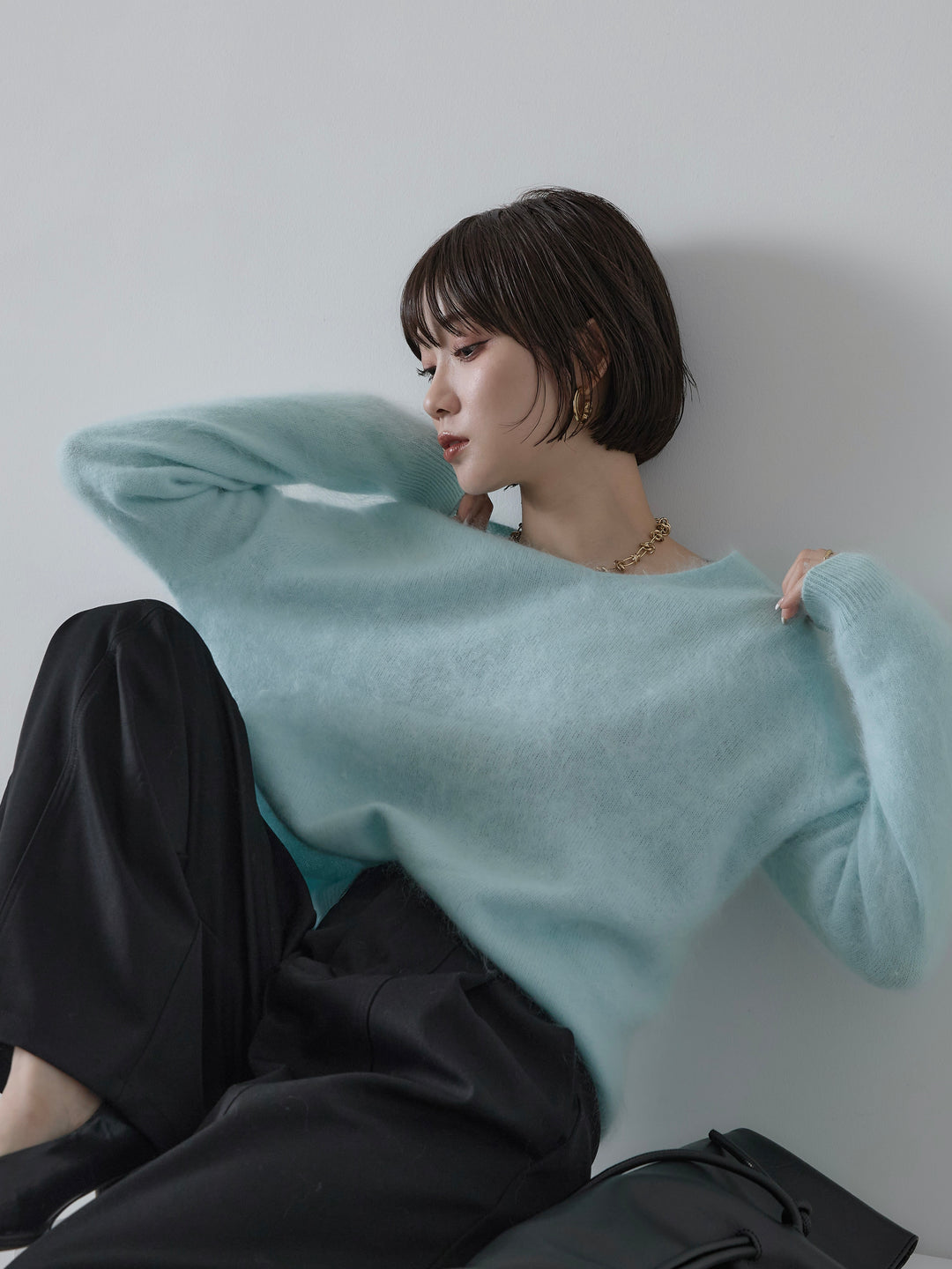 [予約]Vネックモヘアニットプルオーバー/lighttblue