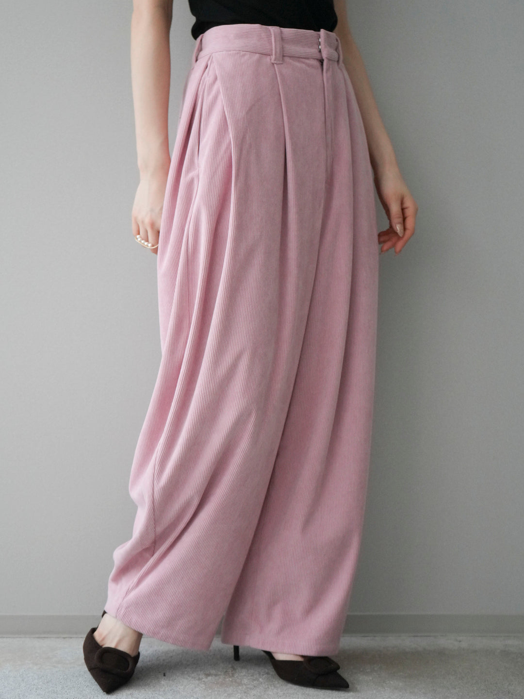 [予約]コーデュロイサイドタックコクーンパンツ/pink
