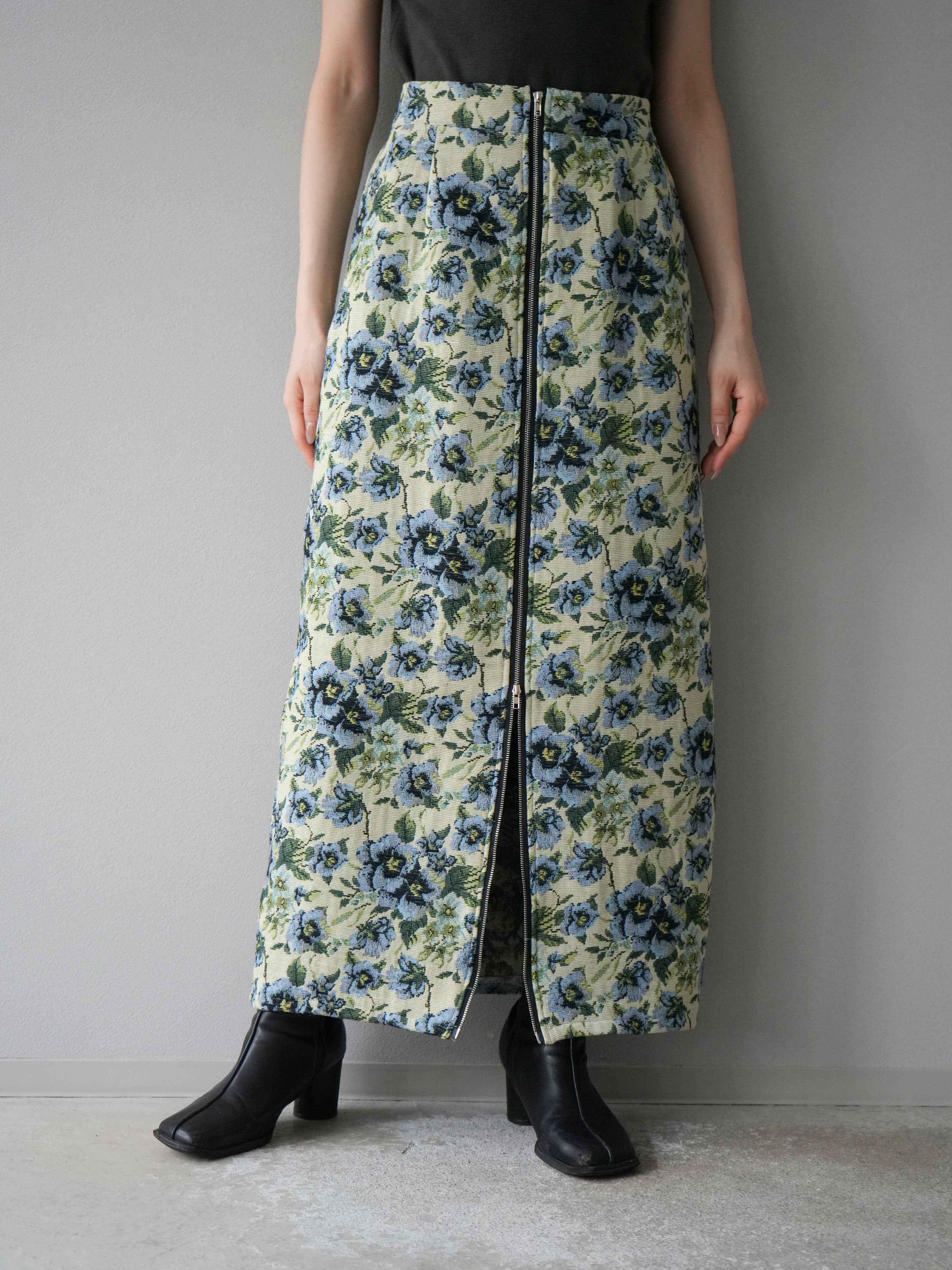 予約]ゴブランフロントジップタイトスカート/ブルー – Lumier