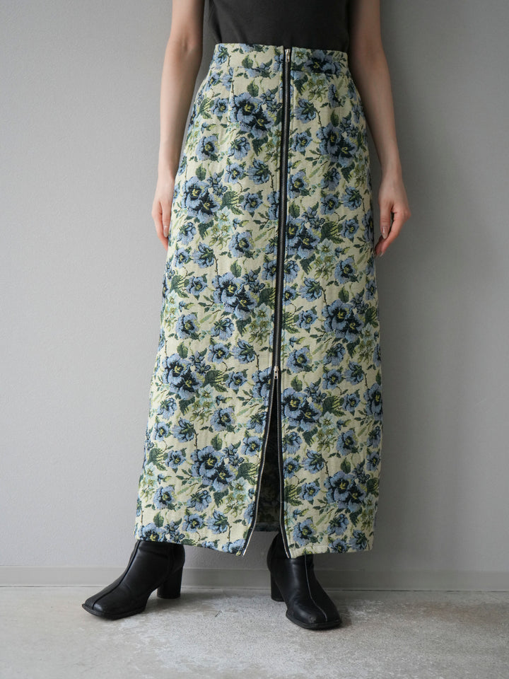 [予約]ゴブランフロントジップタイトスカート/ブルー