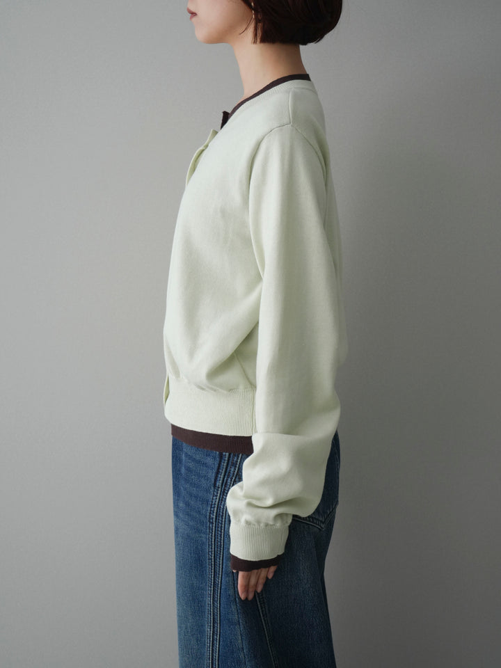[予約]配色レイヤードコットンアクリルニットカーディガン/mint