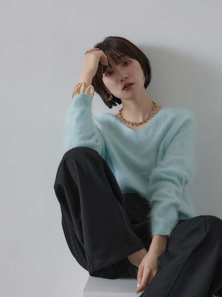 [予約]Vネックモヘアニットプルオーバー/lighttblue