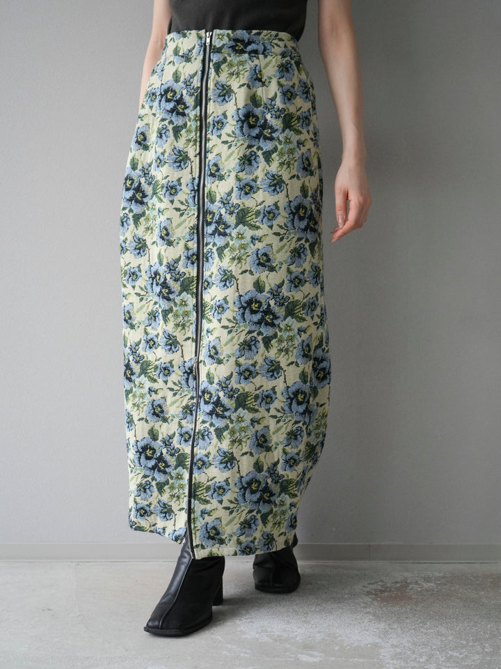 [予約]ゴブランフロントジップタイトスカート/ブルー