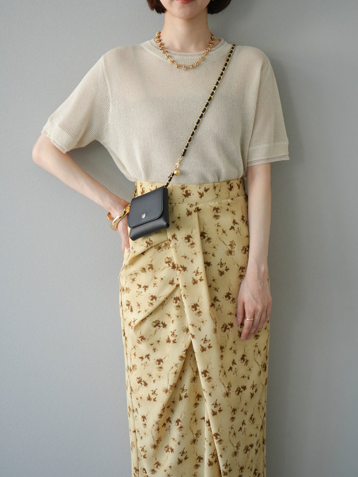 [SET]リネンタッチ配色二重臼ハーフニットトップス+選べるアソート柄スカートセット(2set)