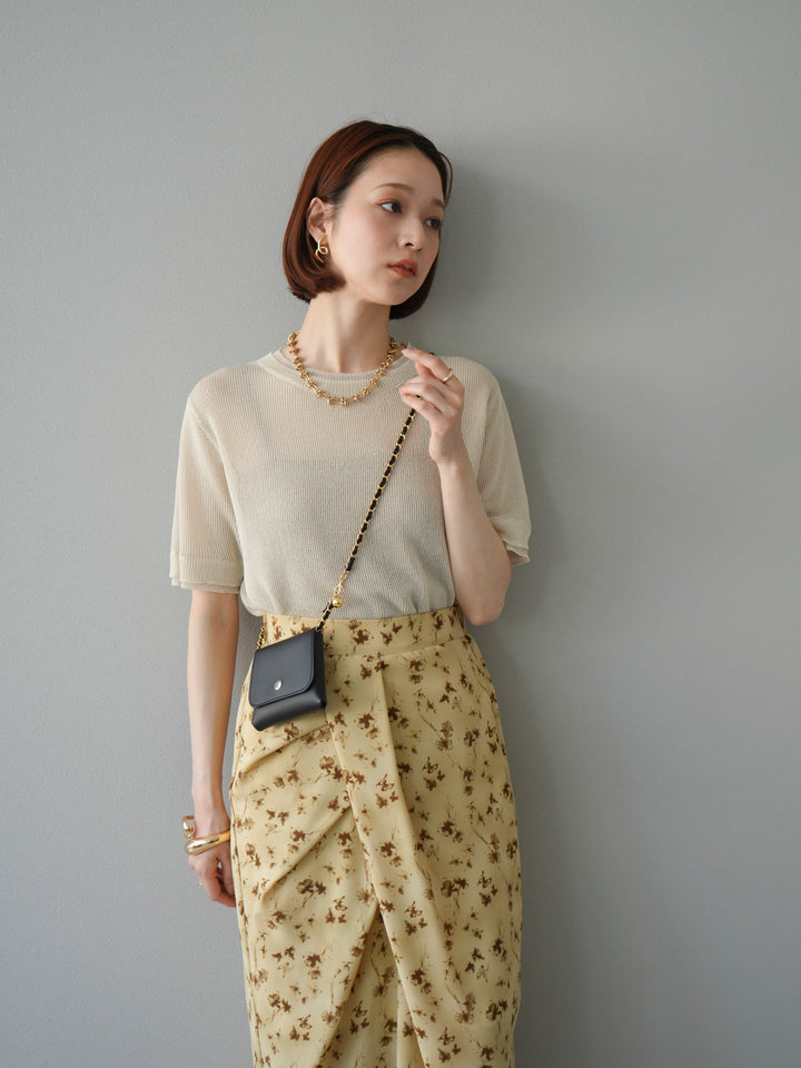 [SET]リネンタッチ配色二重臼ハーフニットトップス+選べるアソート柄スカートセット(2set)