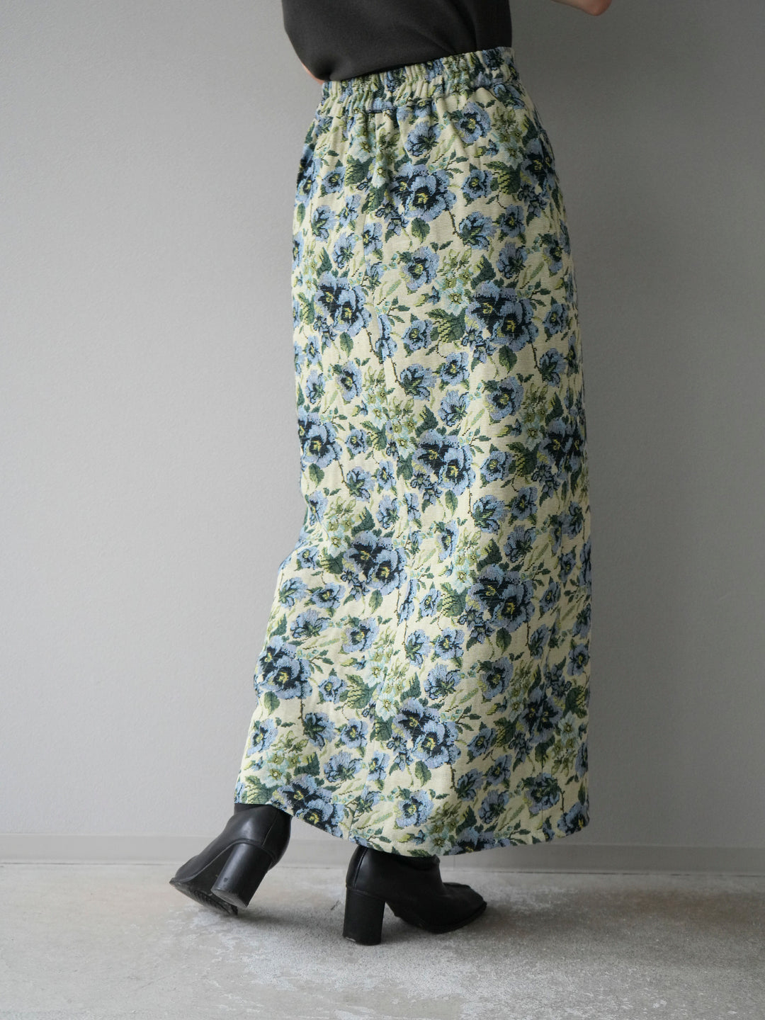 [予約]ゴブランフロントジップタイトスカート/ブルー