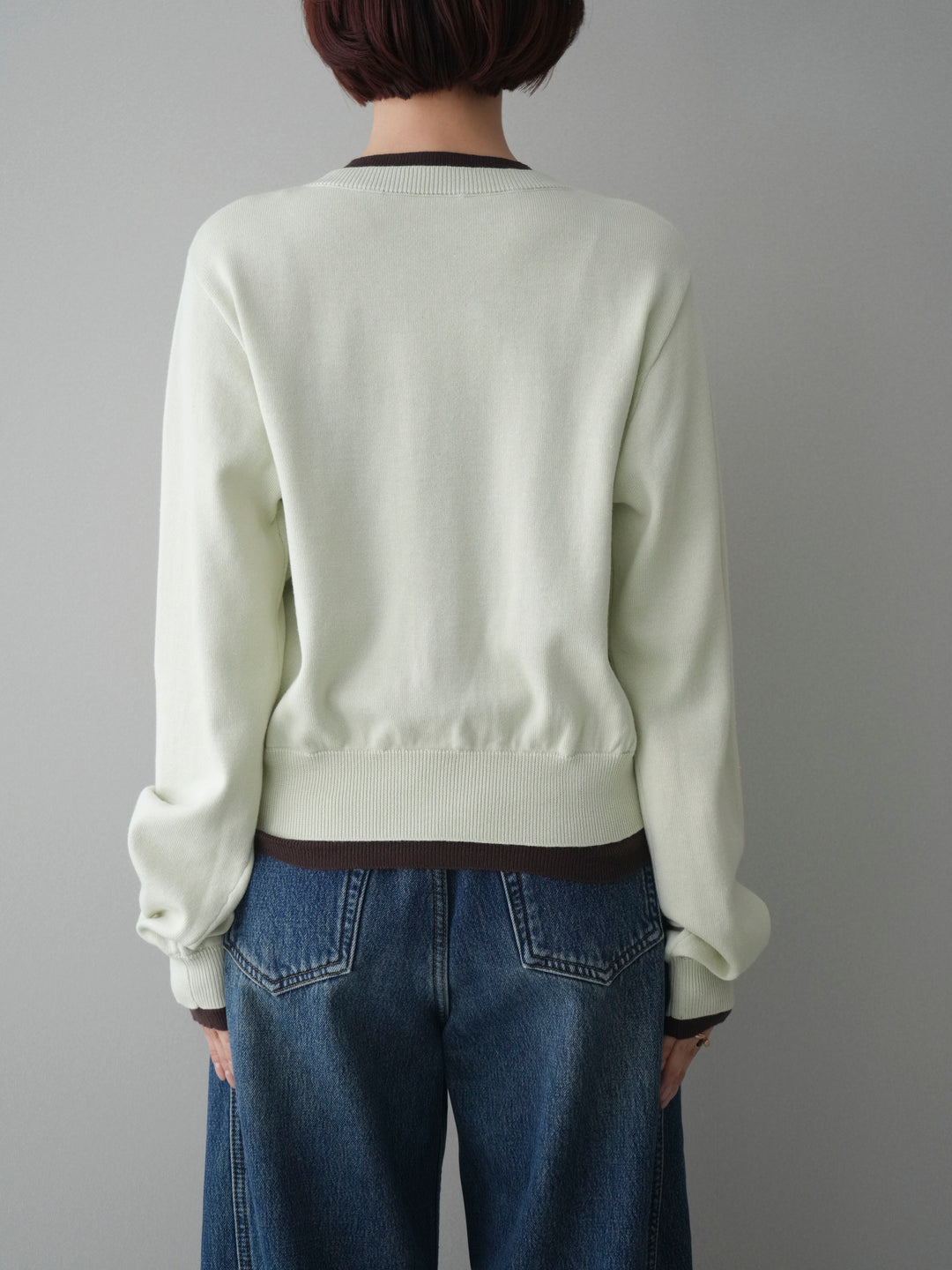 [予約]配色レイヤードコットンアクリルニットカーディガン/mint