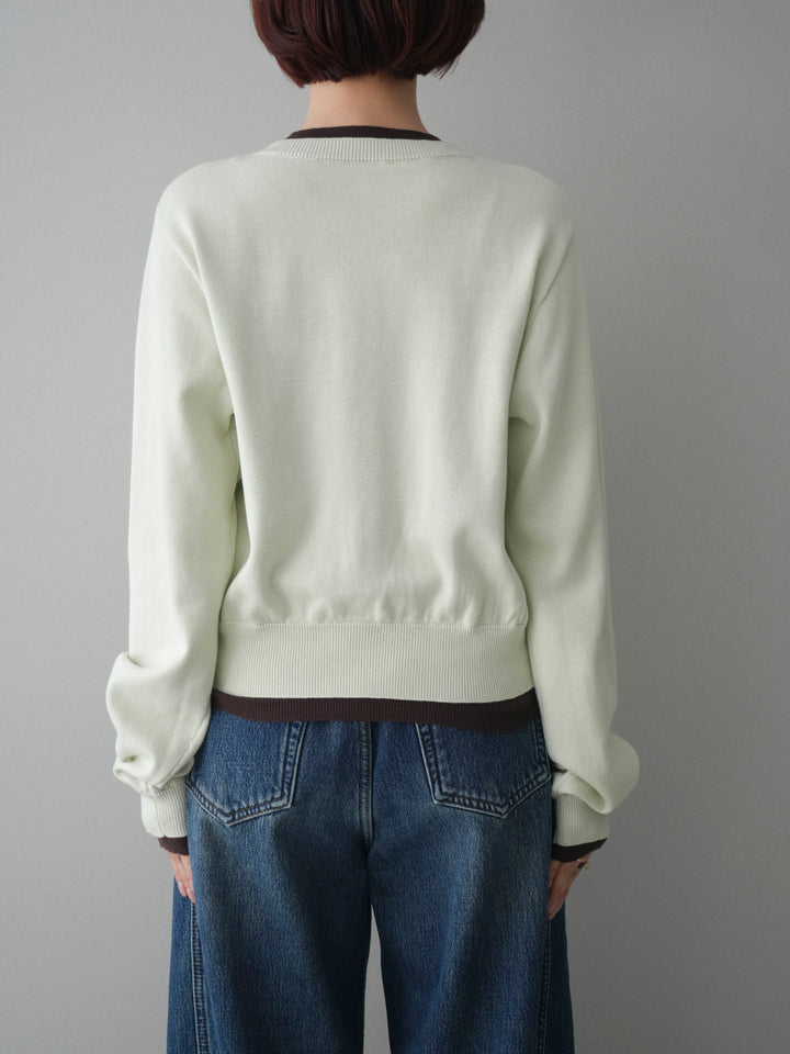 [予約]配色レイヤードコットンアクリルニットカーディガン/mint