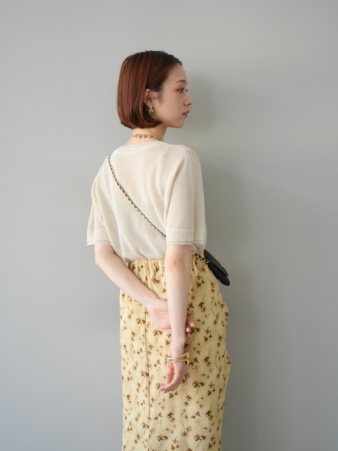 [SET]リネンタッチ配色二重臼ハーフニットトップス+選べるアソート柄スカートセット(2set)