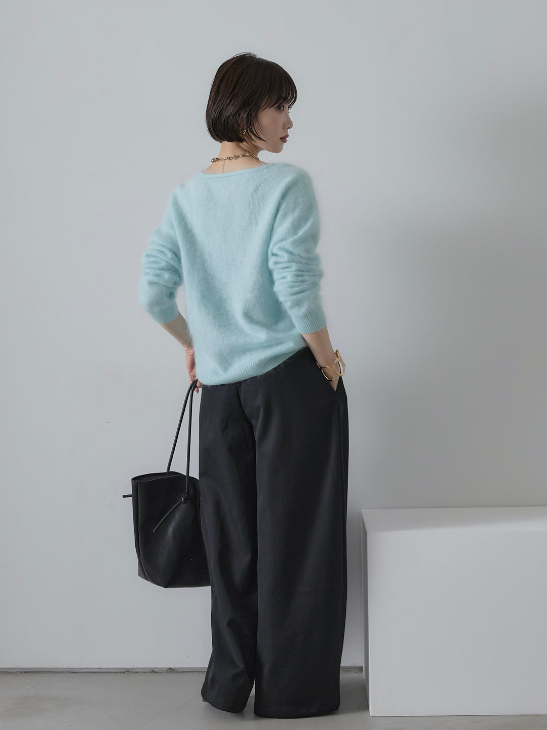[予約]Vネックモヘアニットプルオーバー/lighttblue